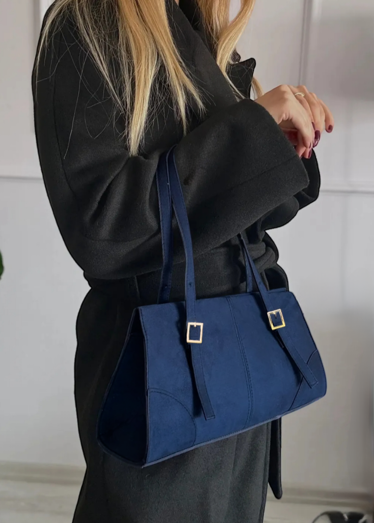 Sac baguette suédine Bleu