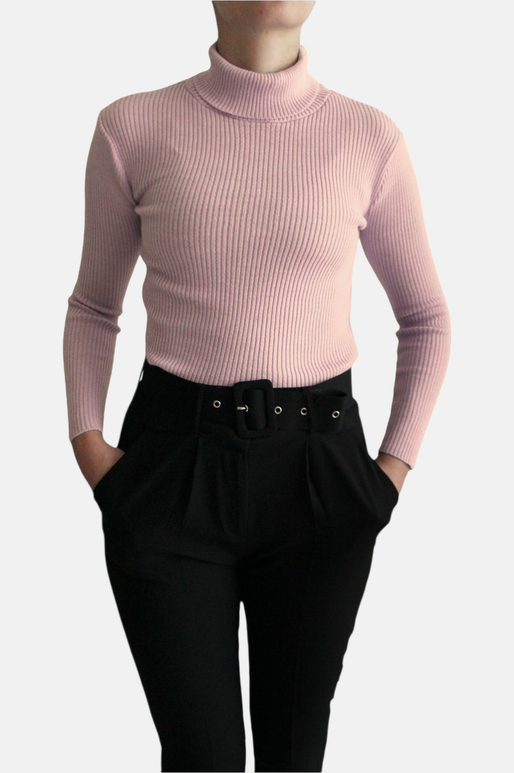 RAX Col roulé en maille Rose pâle