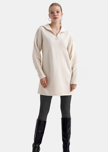 OKAB Pull-robe en maille à col montant Blanc crème