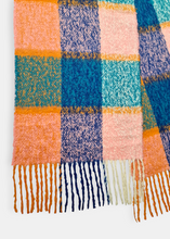 Load image into Gallery viewer, Cozy Coral Blue Plaid Scarf
