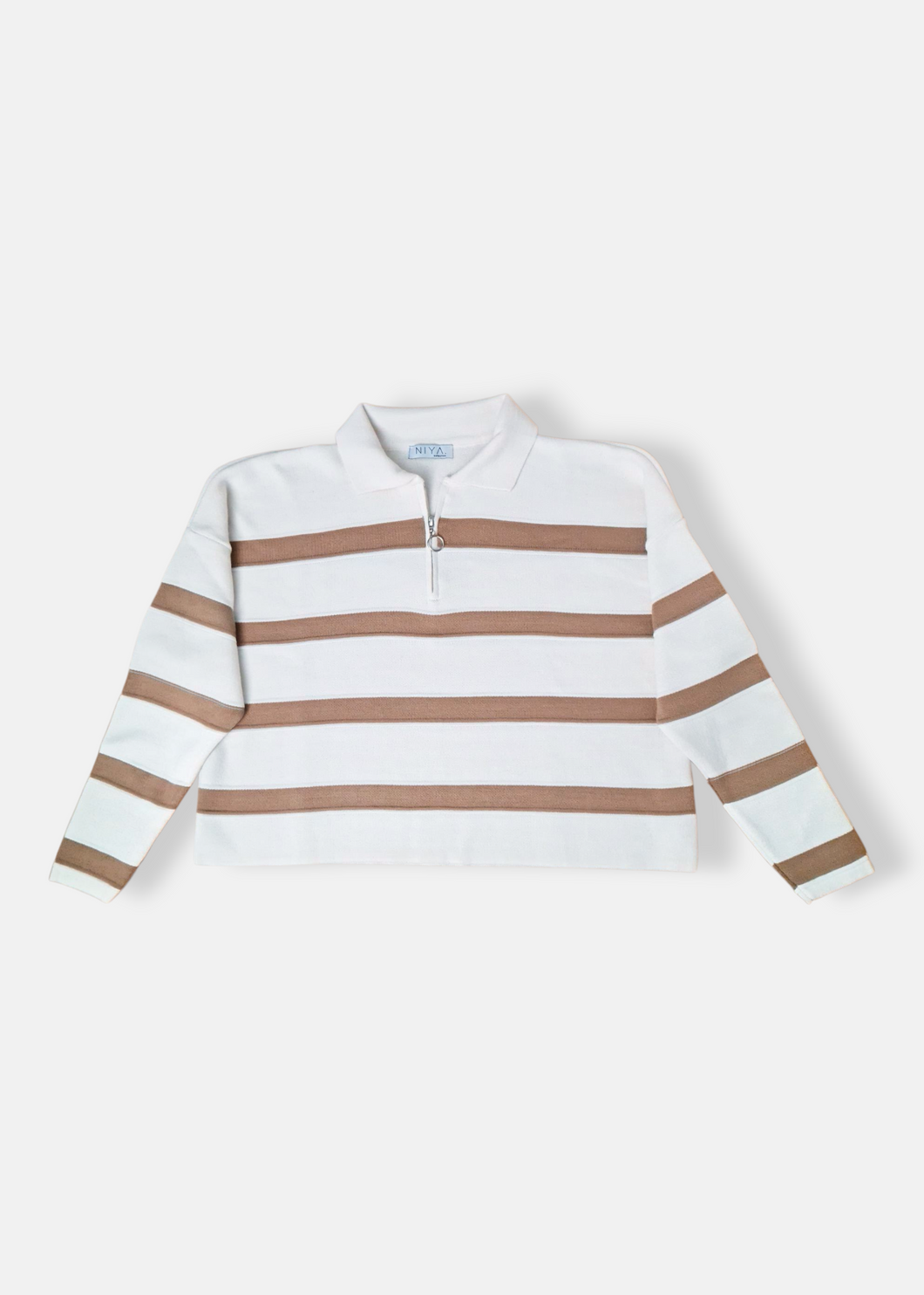 Pull en maille rayé  Blanc & Beige