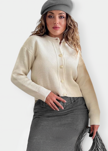 ANKAA Cardigan à bouton doré Blanc crème